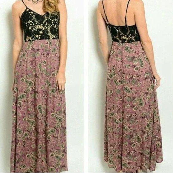Soieblu Black Nude Floral Lace Paisley Sleeveless Maxi Dress Size S - Picture 9 of 9
